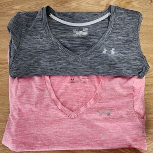 Under Armour Gray and Pink V-Neck T-Shirts